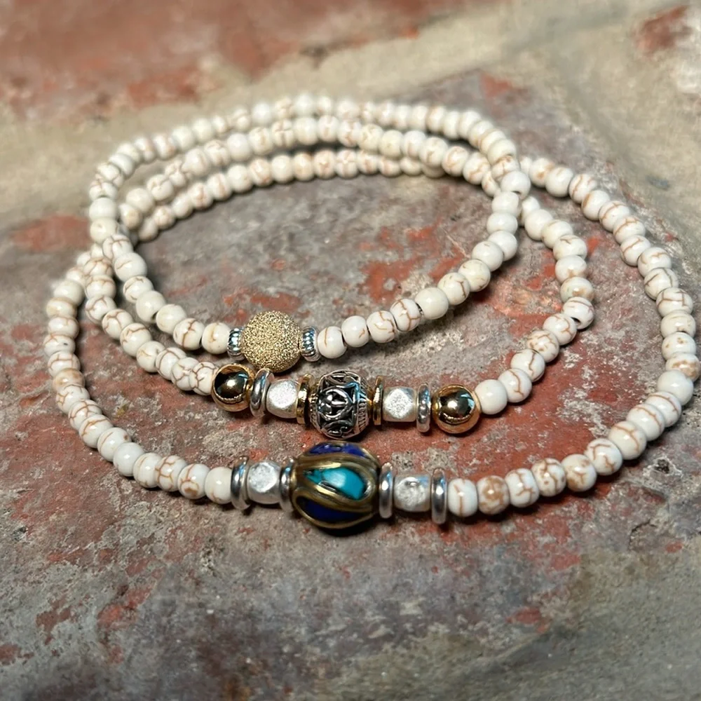 Howlite Anklet & Bracelets with 14k Gold Filled Beads - Picture 9 of 11